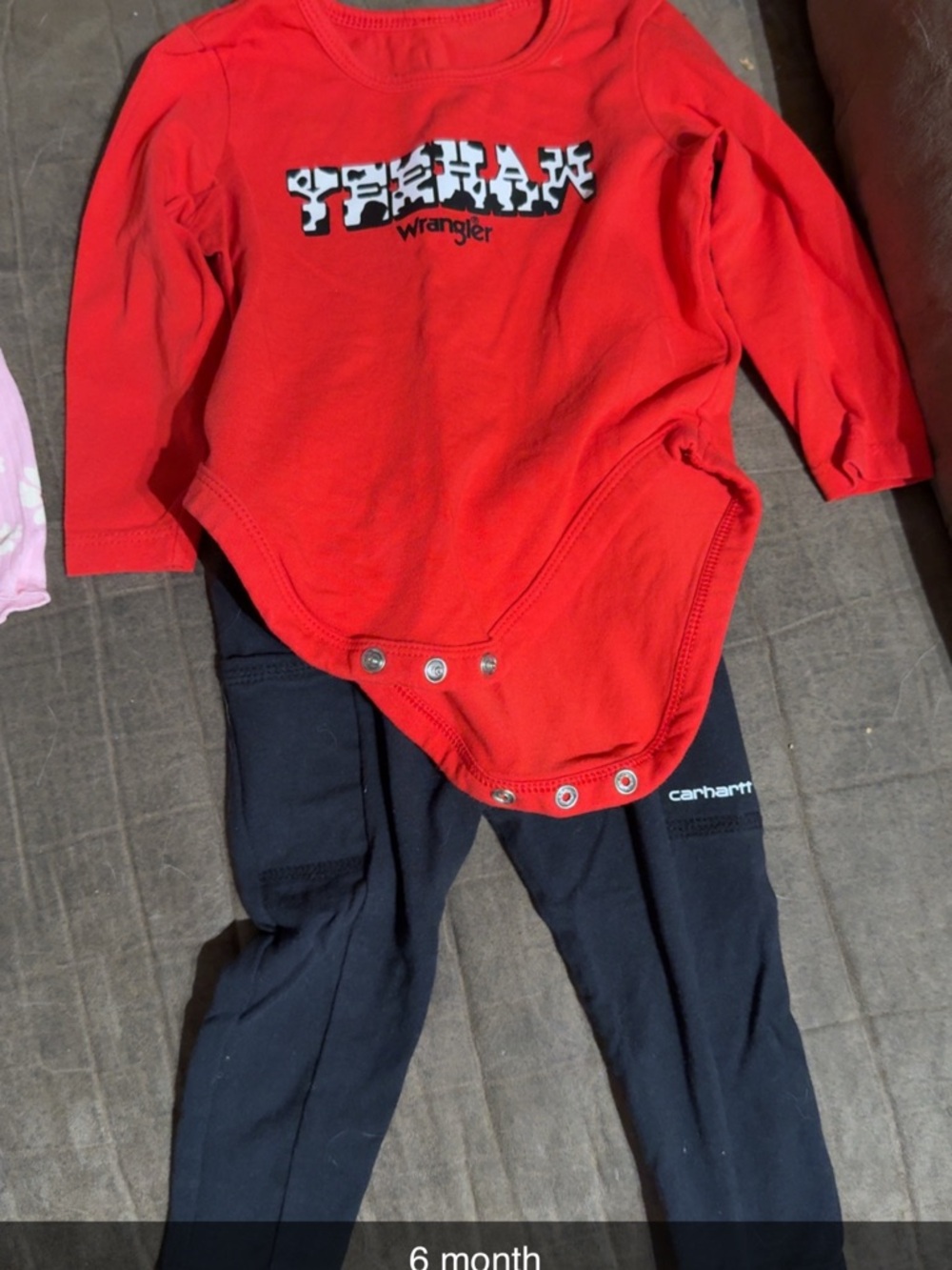 Wrangler Red Long-Sleeve Baby Bodysuit with Printed Logo